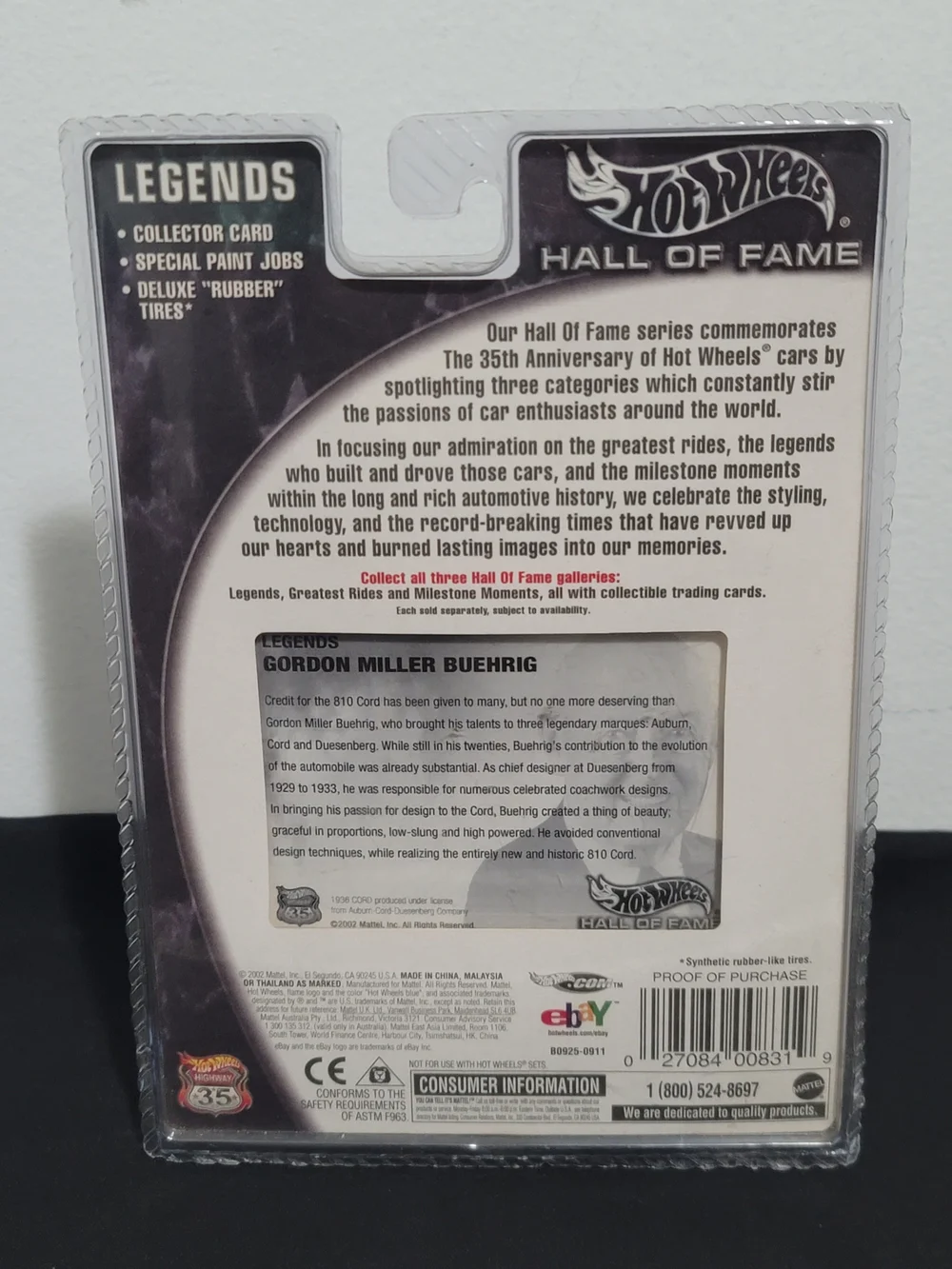 Hot Wheels Legends Hall of Fame Black Gordon Miller Buehrig Die-Cast Car
